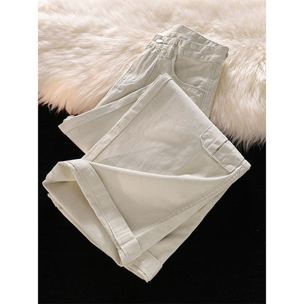 American-style Denim overalls spring slim loose straight trousers fashion wide leg pants mop pants ins style