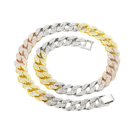 European and American jewelry popular Cuban chain necklace fashion hip hop necklace factory wholesale with diamond Cuban chain foreign trade exclusive