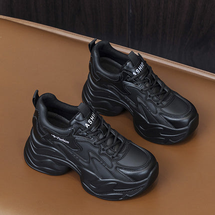 2025 Women's Shoes New Thick-Soled Inner Heightening Casual Dad Shoes White Shoes Single Wedge Heel Platform Thick-Soled Mesh Shoes