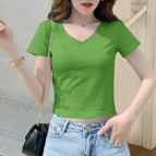 Fruit green-V collar-solid color- / S