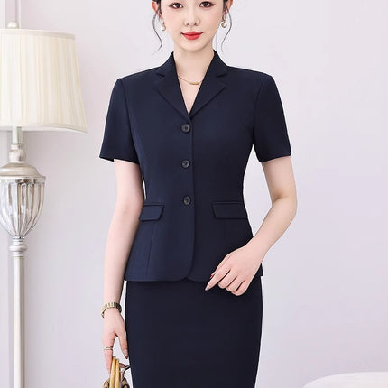 Short-sleeved Suit suit Hotel Lobby Manager Work Clothes Summer Three-button Women's Professional Dress Pants Front Desk Leader Dress