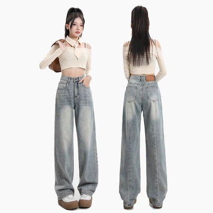 Vintage Blue High Waist Wide Leg Jeans Women's Trendy All-match New Loose Slimming Casual Straight Floor Long Pants