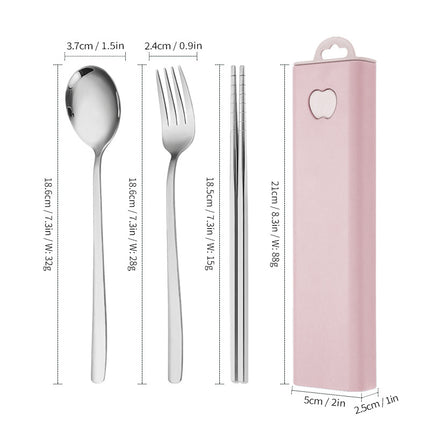 304 Stainless Steel Convenient Tableware Fork, Spoon and Chopsticks Three-Piece Set Outdoor Travel Student Storage Box Tableware Set