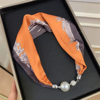 22-Flower and Vine Border Orange (Pearl Silk Scarf)