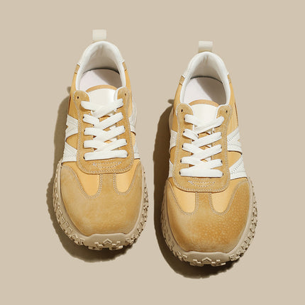 Genuine Leather Retro German Training Shoes for Women 2025 New Spring and Summer Thin Breathable Ballet Forrest Gump Shoes Yellow Casual Sports Shoes