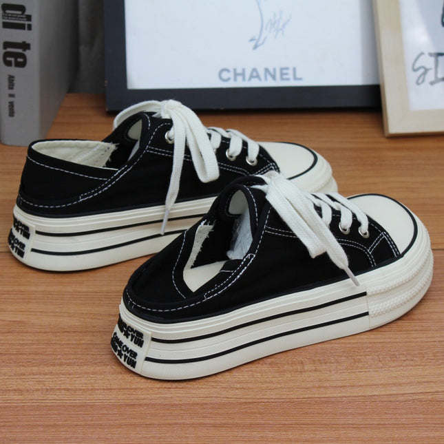 Two-Way Wear Thick-Soled Canvas Shoes for Women, Dopamine Sneakers, White Shoes, 2026 New Spring/Summer Thin Style, Trendy on Instagram