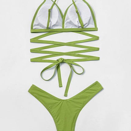 Billion Swimming 2024 Hot Selling European and American High Elastic Bikini Solid Color Sexy Wrap Strap Split Swimsuit Swimsuit for Women