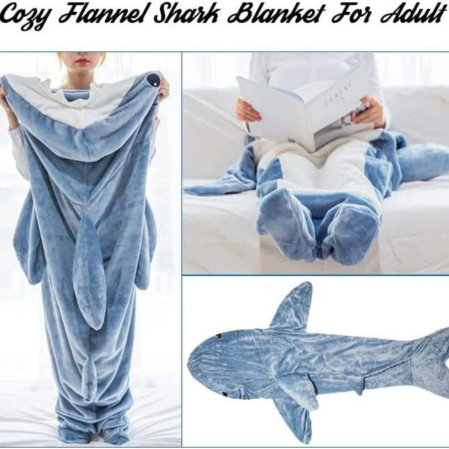Cartoon conjoined autumn and winter shark sleeping bag flannel loose-fit adult camping sleeping bag for couples thickened warm home clothes