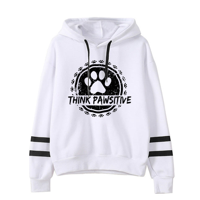 Foreign trade cross-border think pawsitive dog feet printed parallel bars striped sweater European and American autumn and winter men's and women's tops