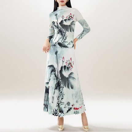 Miyake suit women's fashion high-end women's spring wear a set of pleated T-shirt pleated skirt two-piece set