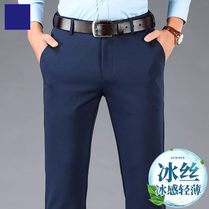 Cross-border wholesale new ice silk four-sided stretch pants men's casual pants business men's straight pants suit pants