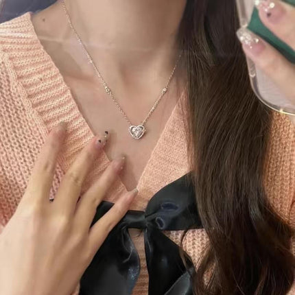 King Glory Daji Maid Coffee Guardian Heart Necklace Female Heart-shaped Pink Diamond Sweet Elegant Clavicle Chain