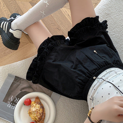 2026 Women's Summer New Floral Shorts with Ruffled Edges, Casual Girl's Elastic Waist Short Skirt Pants, Lace Cotton Shorts