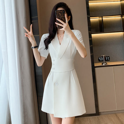 【Precise Fit】Women's High-End Short-Sleeve Suit Dress, Summer Waist-Slimming Coffee-Colored Dress