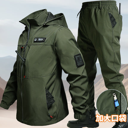 Spring and Autumn Waterproof Windproof Suit Outdoor Mountaineering Suit suit Men's Windproof Wear-resistant Tooling Soft Shell Combat Work Clothes