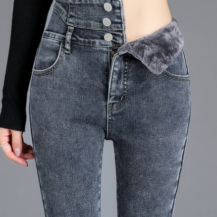 Super High Waist Jeans Women's Skinny 2024 Autumn and Winter New Fashionable fleece-lined Thickened Slimming Tall Pencil Pants