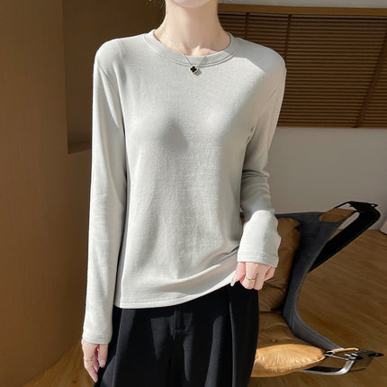 Autumn and Winter New Velvet Bottoming Knitwear for Women, Warm Cotton, Classy Quality Round Neck, Simple and Versatile Inner Long-Sleeved Knitwear