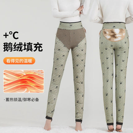 7583 Goose down Thermal Pants Autumn and Winter New Thickened Leggings Fashionable Women's Slim Pants Long Slim Pants