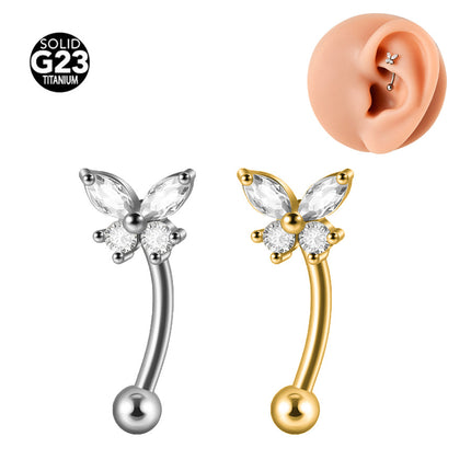 1.2mm x 11 F136 Titanium Zircon Butterfly Ear Nail Screw Ball Earring Eyebrow Nail Eyebrow Piercing Jewelry