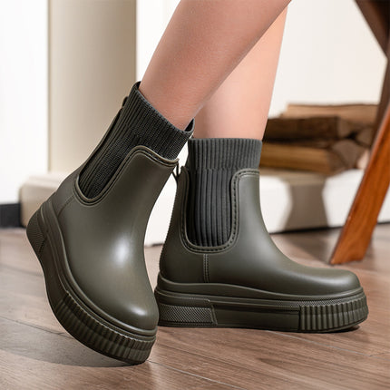 2025 New Chelsea Women's Elastic Rain Boots Mid-Low Rain Boots Thick-Soled Wear-Resistant Boots Cross-Border Foreign Trade Hot Style