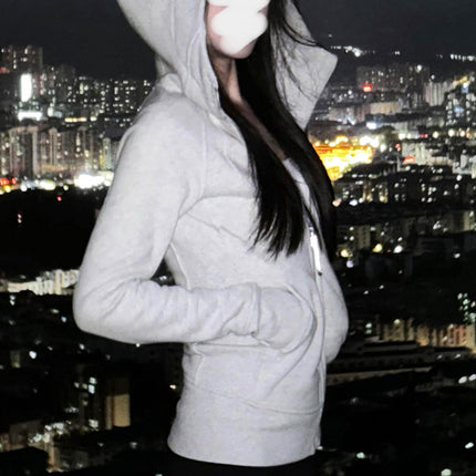Forest Green Slim Casual Sweatshirt Hooded Jacket Women's Sports Yoga Fishbone New Top Korean Style Early Autumn Thin