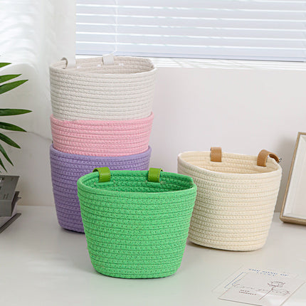 Hand-woven cotton rope children's bicycle front basket basket can put snacks toy basket foldable hanging basket