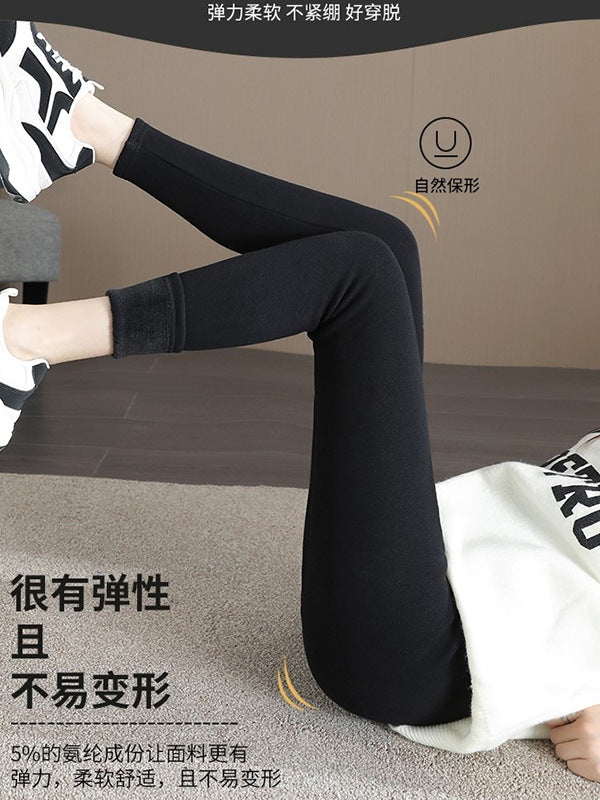 2024 winter fleece-lined warm leggings 95 cotton lining non-inverted velvet one plus fat increase high waist stretch pants
