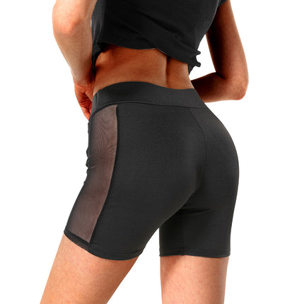 Cross-border generation hair new side mesh three-part pants solid color sexy perspective shorts high-elastic women's sports yoga pants