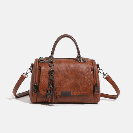 2024 Autumn and Winter New Korean-style Easy-to-fit Retro Shoulder Crossbody Boston Pillow Bag Women's Hand Tassled Bag