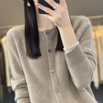 First-line clothing 100 full wool knitted cardigan women's autumn and winter New loose coat versatile comfortable sweater fashion