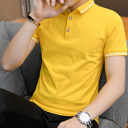 Young Men's Short-Sleeved Polo Shirt New Men's Large Size Short t Youth Half-Sleeved T-Shirt Student Polo Shirt