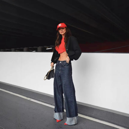 Cross-border European and American women's AliExpress INS explosions Denim jacket coat horn hemming pants suit