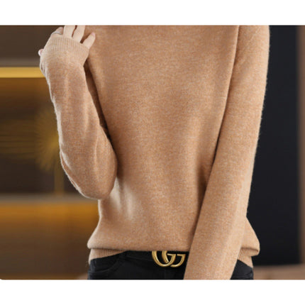 First-Line Garments 100 Pure Wool 2025 Spring New Women's V-Neck Hooded Sweater Pullover Short Needle Sweater