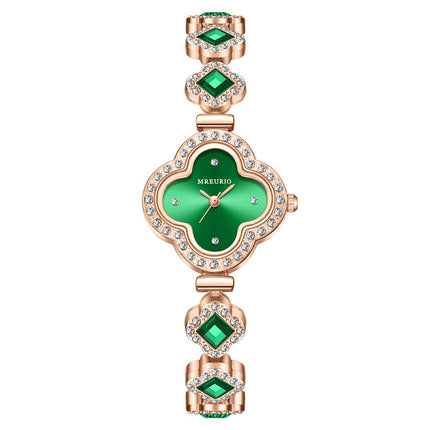 Live Hot Hot Hot Fashion Four-leaf Clover Bracelet Quartz Watch Emerald Women's Watch Women's Watch Factory Wholesale