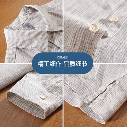 G062 New Summer Linen Men's Youth Three-Quarter Sleeve Shirt Loose Casual Versatile Japanese Style Style One Piece Drop Shipping