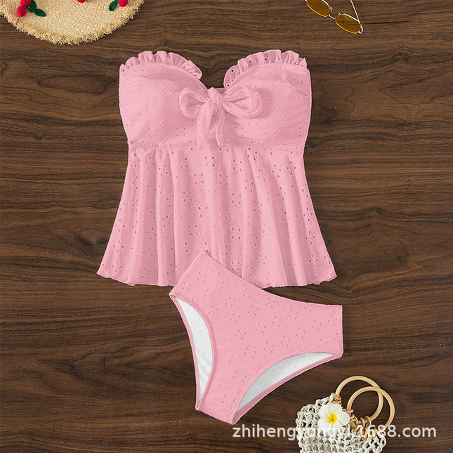 2024 New Foreign Trade Bikini Split Swimsuit Sexy Bikini Skirt Belly Covering Slimming Solid Color European and American Swimwear