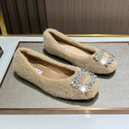 2025 New Warm Mom Shoes, Furry Shoes for Women, Winter Outer Wear, Velvet Bean Shoes, Slip-On Lazy Shoes for Women