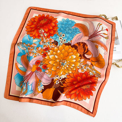 Simulated Silk Printed Silk Scarf for Women, Korean Cashew Leopard Print Headscarf, Four-Season Scarf, Professional Scarf Wholesale