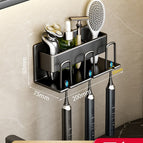 Black - three-person aluminum toothbrush holder (no need to punch holes)