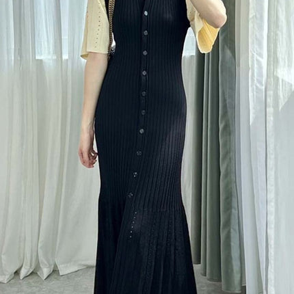 S Brand 2026 Spring/Summer New French-Style Short-Sleeve Knit Dress with Waist-Cinching Slit and A-Line Long Skirt on Aliexpress
