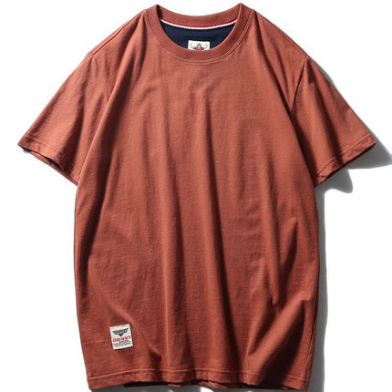 Simple trend 220 grams of technology sanding heavy industry wash cotton solid color round neck pullover base shirt lovers short sleeve