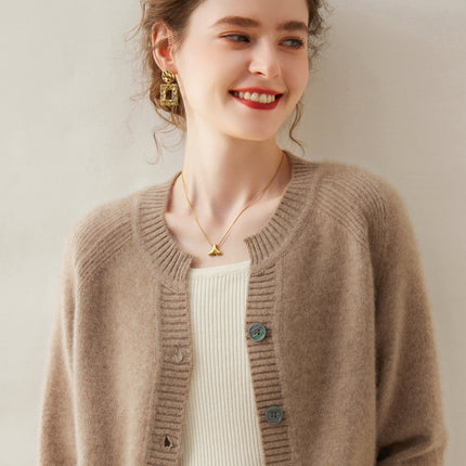 2025 Autumn and Winter Round Neck Cashmere Buttoned Cardigan Women's Cashmere Large Size Thickened Sweater Jacket Sweater Large Size