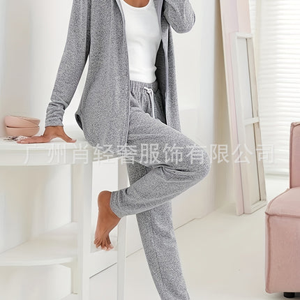 European and American trade casual loose zipper hooded light jacket pants suit (2 pieces)