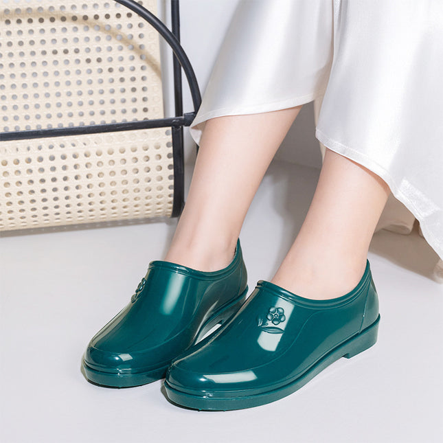 Rain Boots for Women in Spring & Fall Seasons Yuanbao Water Shoes Shallow Mouth Waterproof Anti-Slip Kitchen Work Car Wash Fleece-Lined Warm Rubber Rain Boots
