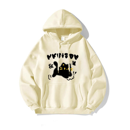 [David's 190g] Korean version of black cat printed sweater students fall/winter loose hooded pullover coat