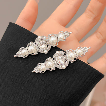 French Style Vintage Rhinestone Pearl Hairpin Women's High-end Sense Broken Hair Duckbill Clip Elegant Hairpin Side Bangs Clip Headwear