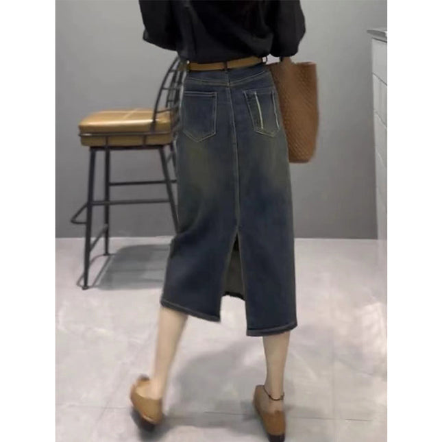 Pear-Shaped Figure Niche Slit Hip-Covering Skirt 2025 Early Summer New Large Size Hepburn Style Denim Skirt