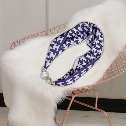 2026 New Magnetic Buckle Small Silk Scarf with Geometric Patterns and Rhinestones, Magnetic Necklace Scarf, Women's Hairband Scarf