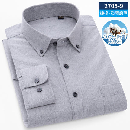 Men's Long-Sleeved Pure Cotton Brushed Plaid Casual Shirts Trendy Fashion Casual Shirts Wholesale