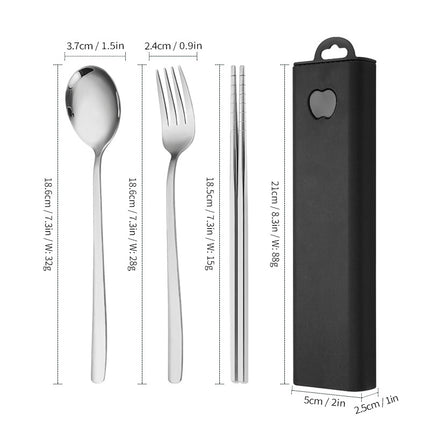 304 Stainless Steel Convenient Tableware Fork, Spoon and Chopsticks Three-Piece Set Outdoor Travel Student Storage Box Tableware Set